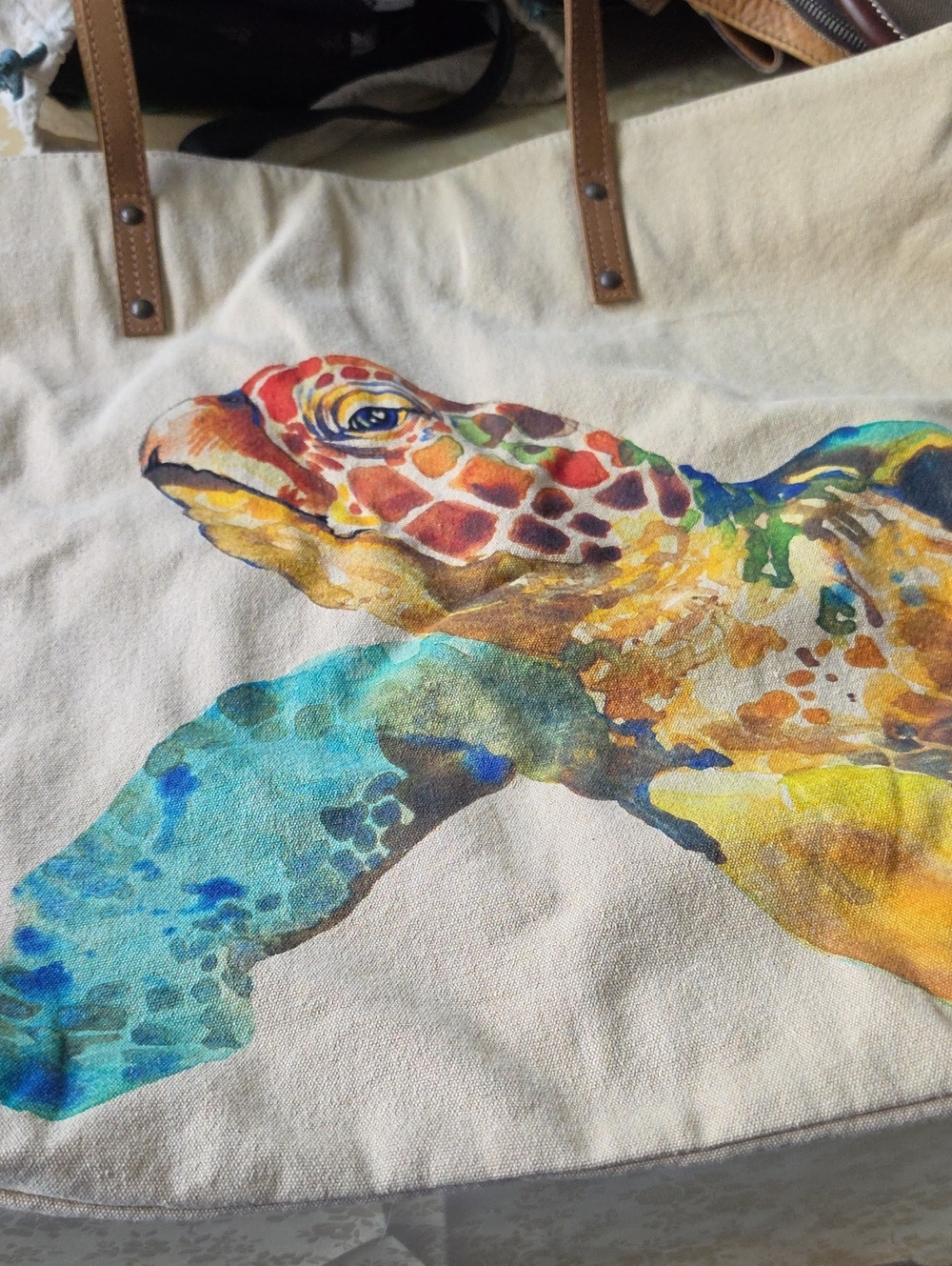 Canvas Sea Turtle Tote Bag - Multicolor.NWOT
